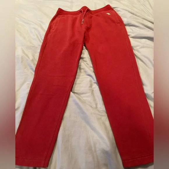 Abercrombie & Fitch Red Soft Fleece sweatpants joggers open bottom - Picture 5 of 6